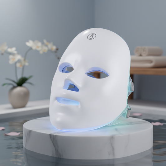 LED Beauty Mask in luxurious spa setting